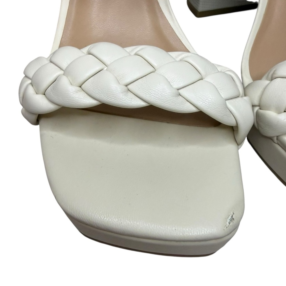 A New Day Braided Strap Block Heel Sandals Size 9 Cream Ivory Square Toe - Picture 2 of 7